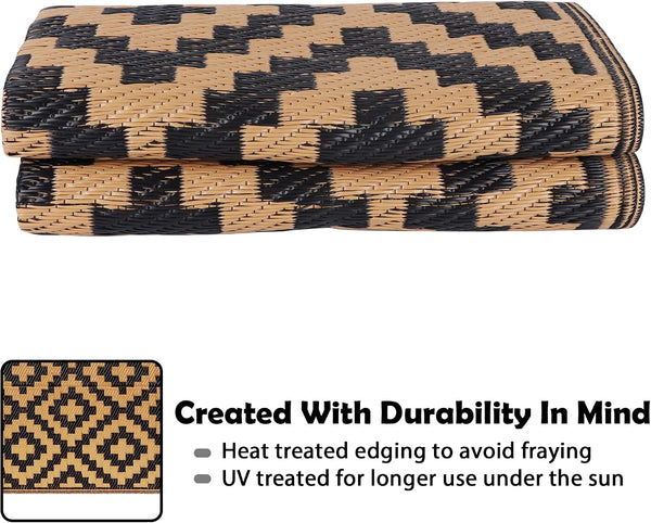 SAND MINE Waterproof Outdoor Rug 4X6 Ft, Plastic Straw Area Rug, Large Floor Mat for Outdoors, RV, Patio, Backyard, Deck, Picnic, Beach, Trailer,