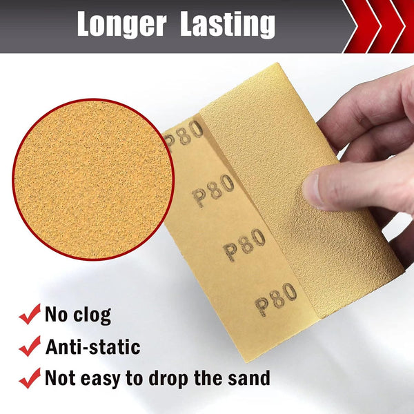 BOSHCRAFT 50 Pcs 1/4 Sheet Sand Paper 5.5" x 4.5" – 80/150/320/400 Grit 8 Sheets Each, 120/220 Grit 9 Sheets Each, Premium Aluminum Oxide