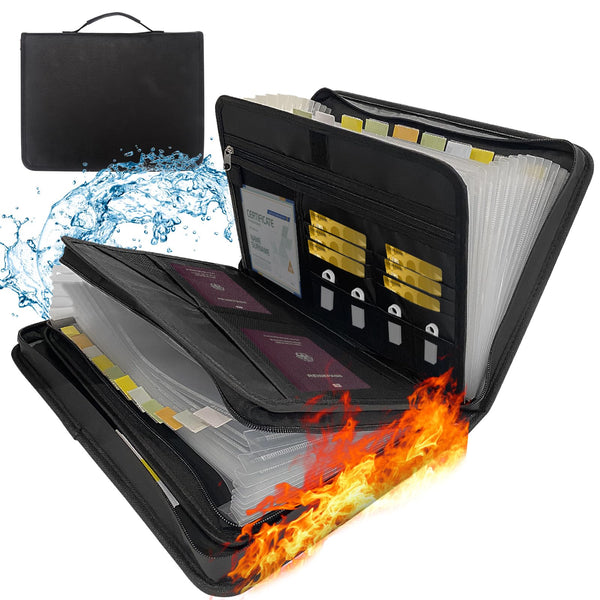 Accordion File Organizer, 24 Pocket Expanding Folder with Multi Pockets Fireproof Folder with Handle & Labels Portable Business Fire and Water