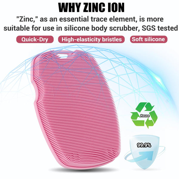 Canroom Zinc Infused Silicone Body Scrubber, Quick-Dry Bath Brush Pink