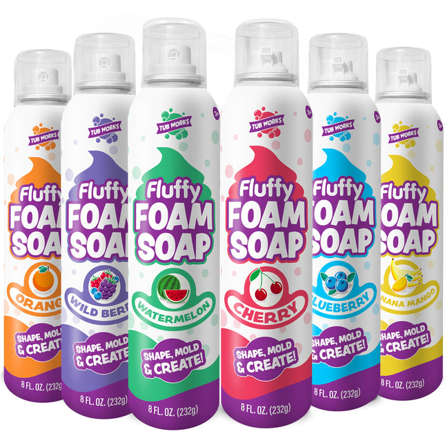 Tub Works® Fluffy Foam Soap, Variety 6 Pack | Shape, Mold & Create Bath Art with