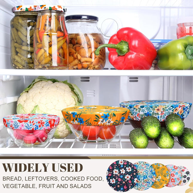 10 Pack Cloth Bowl Covers for Bread Rising - 5 Size Stretch Elastic Food Storage Container Lids - Reusable Cotton Fabric Covers for Food, Fruits,