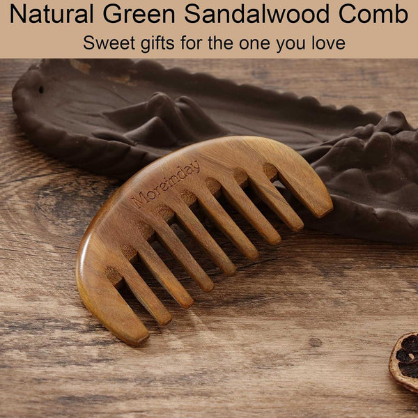 Wooden Comb, Wide Tooth Comb for Scalp Massage & Distribute Oils | No Statics Green Sandalwood Scalp Comb, Reduce Hair Loss Caused by Static, with