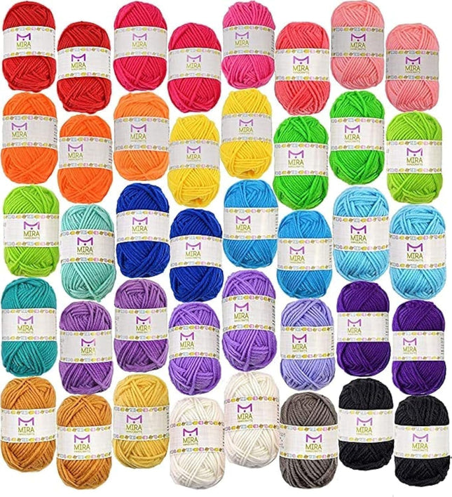 40 Assorted Colors Acrylic Yarn Skeins with 7 E-Books - 875 Yards of Perfect Yarn for Crocheting and Knitting Mini Proje