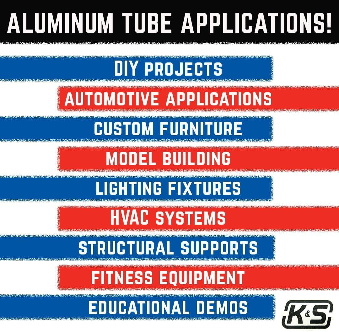 K & S K&S 83061 round Aluminum Tube, 1/4" OD X 0.049" Wall X 12" Long, 1 Piece, Made in the USA