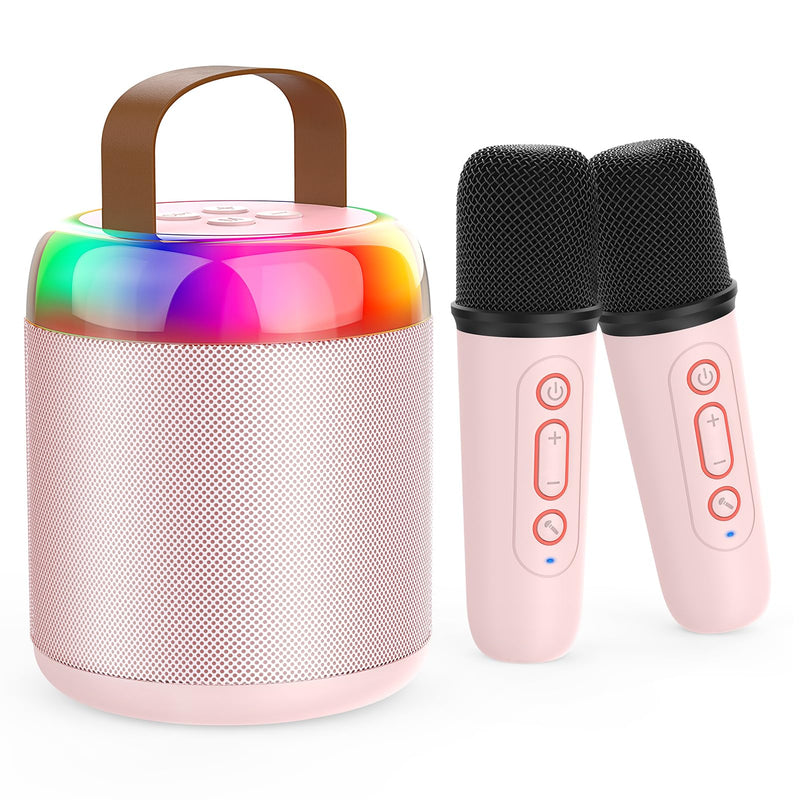 Mini Karaoke Machine for Kids Portable Bluetooth 5.3 Speaker Led Lights with 2 Wireless Microphones Karaoke Gifts for Girls Boys Audlt Birthday