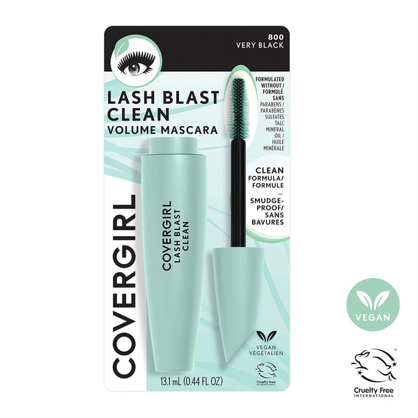 Covergirl Lash Blast Clean Volume Mascara, Vegan Formula, Volumizing, Smudge-Proof, Cruelty Free, Very Black, 1 Count