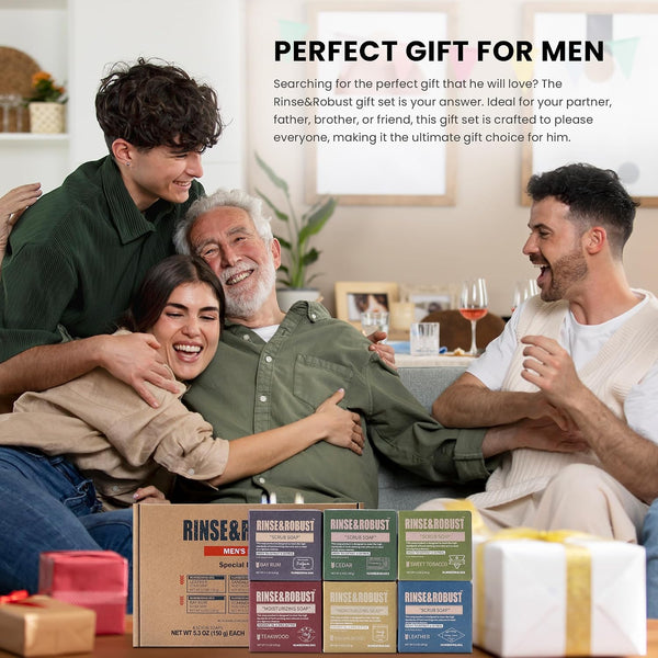 Rinse & Robust Mens Bar Soap 6Pcs Cleansing All Natural Handmade Mens Moisturizing&Exfoliating Oatmeal Scrub Soap Gift for Men Body&Hand All Skin