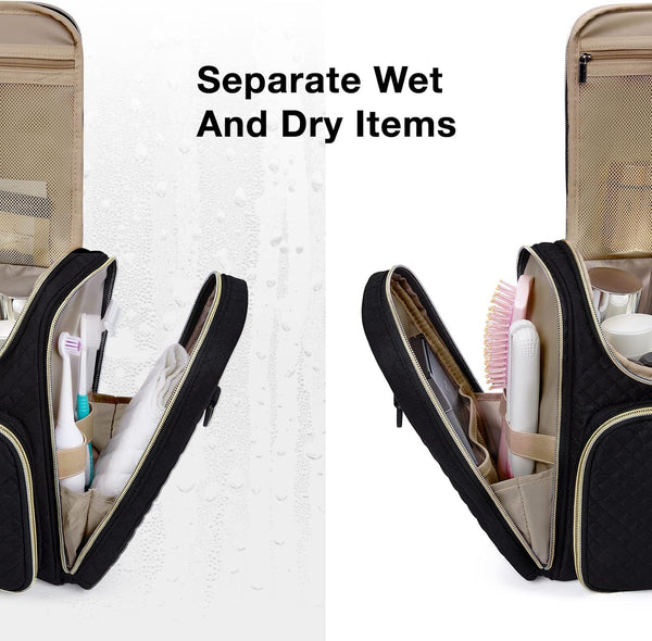 BAGSMART Women's Travel Toiletry Bag, Water-resistant Large Capacity, Black | Cosmetic Makeup Bag, Door Room Essentials Travel Organizer for Full