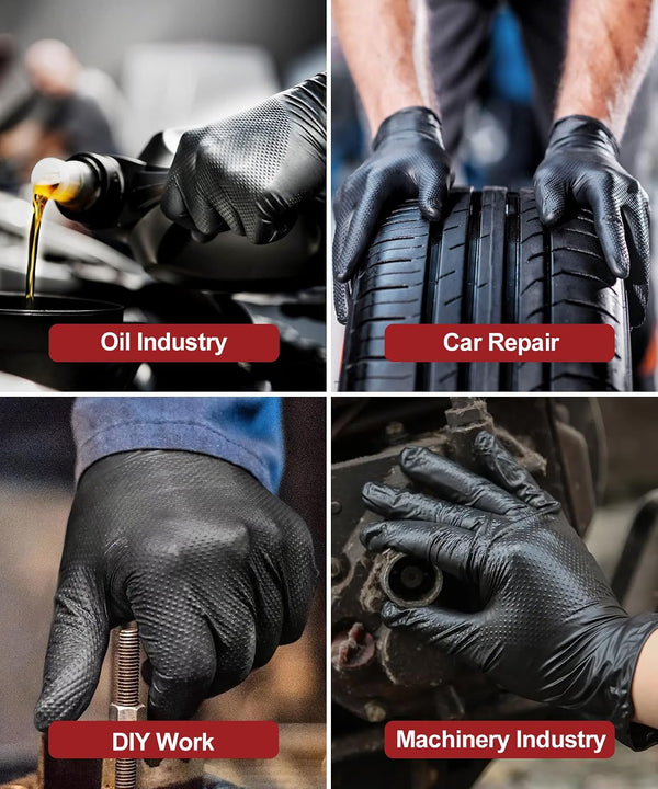 NEOTRIL 8 Mil Heavy Duty Disposable Nitrile Gloves with Diamond Texture Grip Rubber Gloves Latex & Powder Free Large Box of 50 / Black
