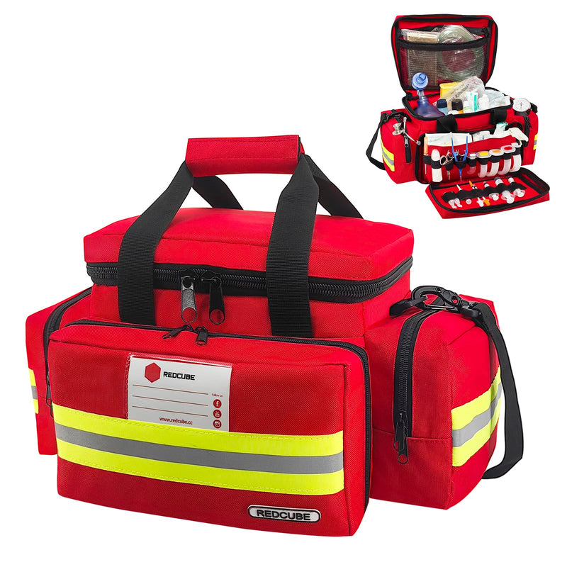 REDCUBE Emergency Bag - First Aid Bags Empty - First Responder Bag for Trauma, Professional Multiple Compartment Kit Carrier For Emergency Medical