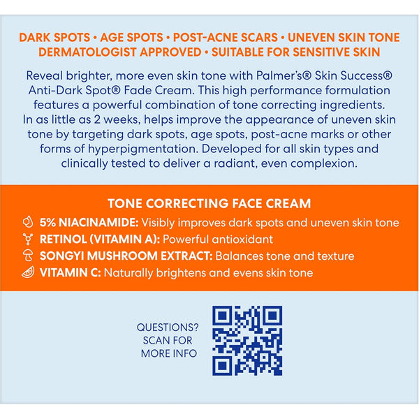 Palmer's Skin Success Anti-Dark Spot Fade Cream with Vitamin E and Niacinamide, for All Skin Types 2.7 Ounce