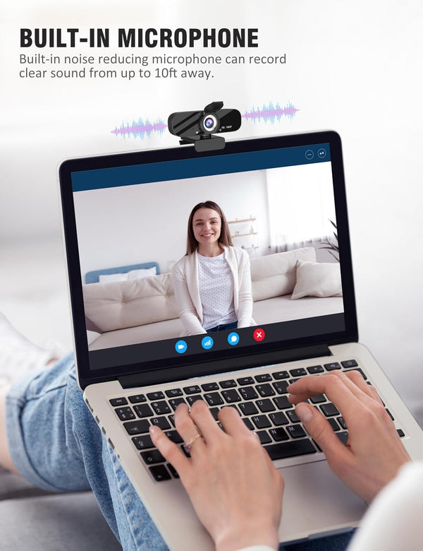 Tewiky Full HD 1080P Webcam with Microphone, Wide Angle, Rotatable Tripod, Privacy Cover