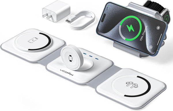 UCOMX 3 in 1 Charging Station for Multple Devices,Foldable 3 in 1 Wireless Charger for Travel,Nano Wireless Charging Station for Iphone16 15 14 13