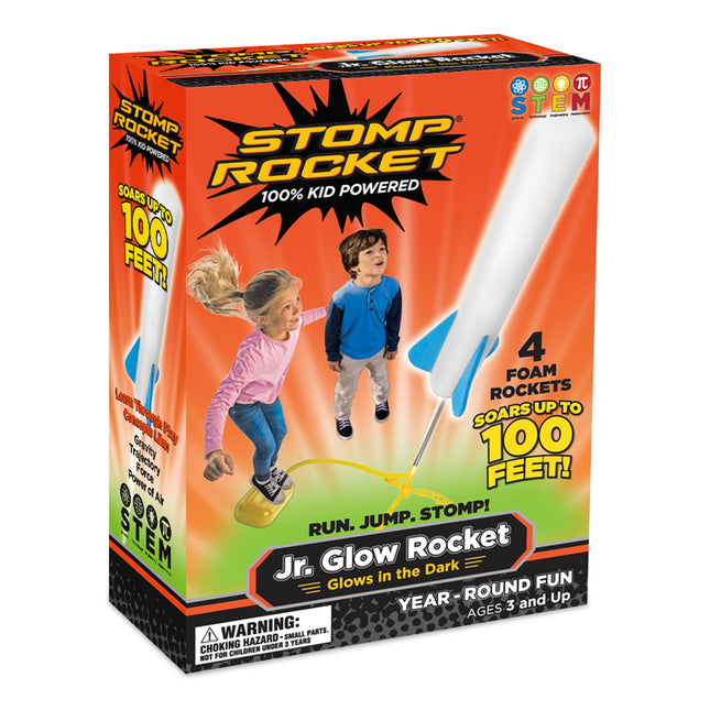 Stomp Rocket Jr Glow Rocket Launcher for Kids - 4 Glow-In-The-Dark Rockets - Out