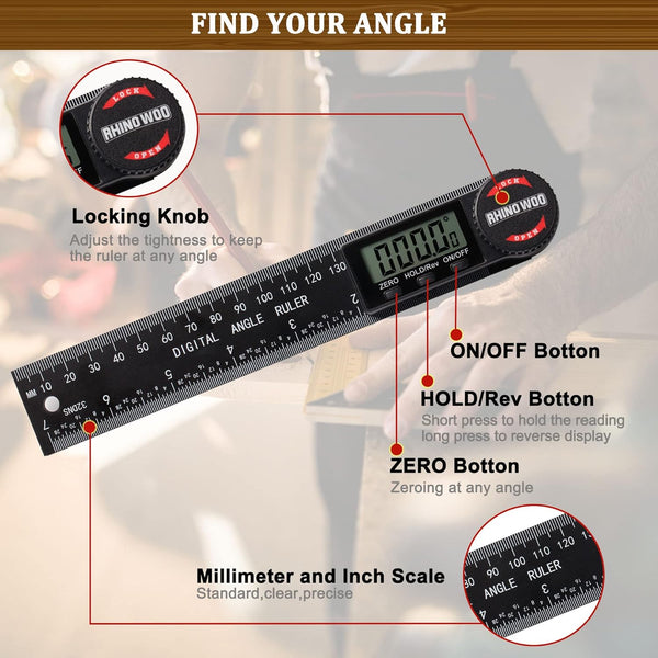 Digital Angle Finder Protractor, Angle Finder Ruler with 7Inch/200Mm, Angle Measuring Tool for Woodworking/Carpenter/Construction/Diy