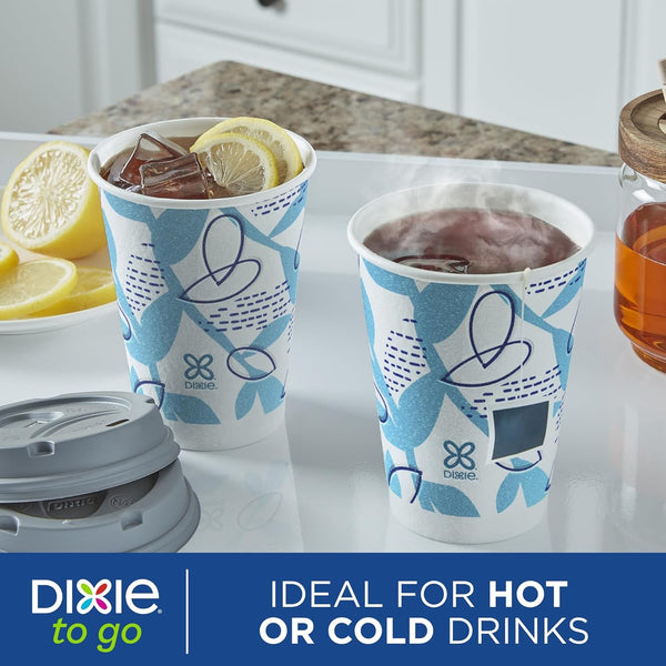Dixie to Go Medium Paper Coffee Cups with Lids, 12 Oz, 26 Count, Disposable Cups for On-The-Go Hot Beverages