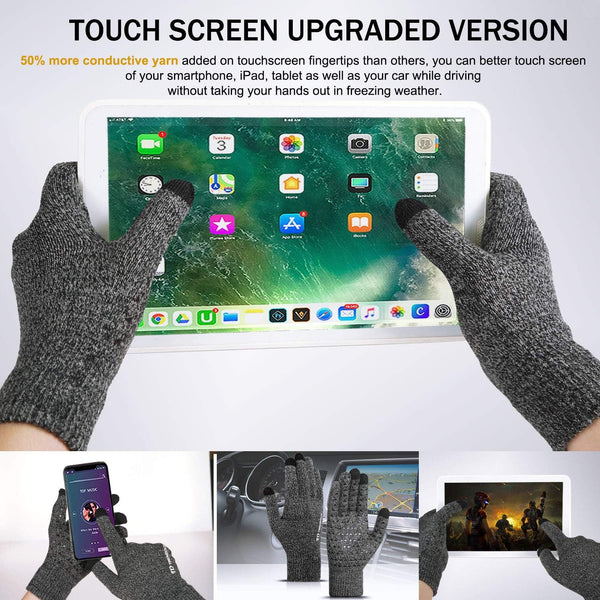 TRENDOUX Winter Gloves for Men Women - Upgraded Touch Screen Cold Weather Thermal Warm Knit Glove for Running Driving Hiking Large Black Gray