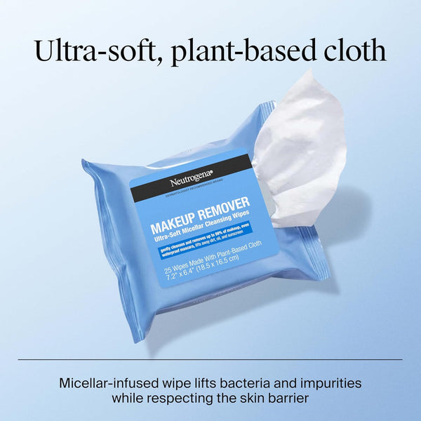 Neutrogena Makeup Remover Wipes, Daily Facial Cleanser Towelettes, Gently Cleanse and Remove Oil & Makeup, Alcohol-Free Makeup Wipes, 2 X 25 Ct
