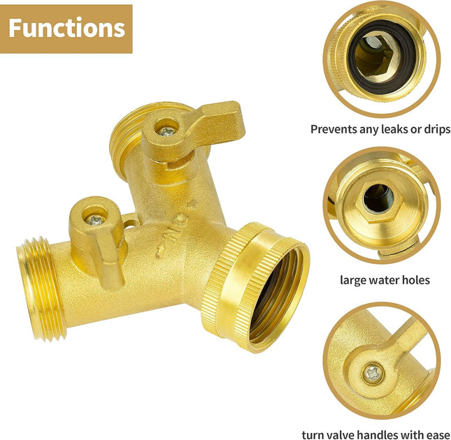 AUTOMAN Hose Splitter 2 Way, Garden Hose Splitter, 100% Rustproof Brass Water Hose Splitter with Adjustable Flow Valves,