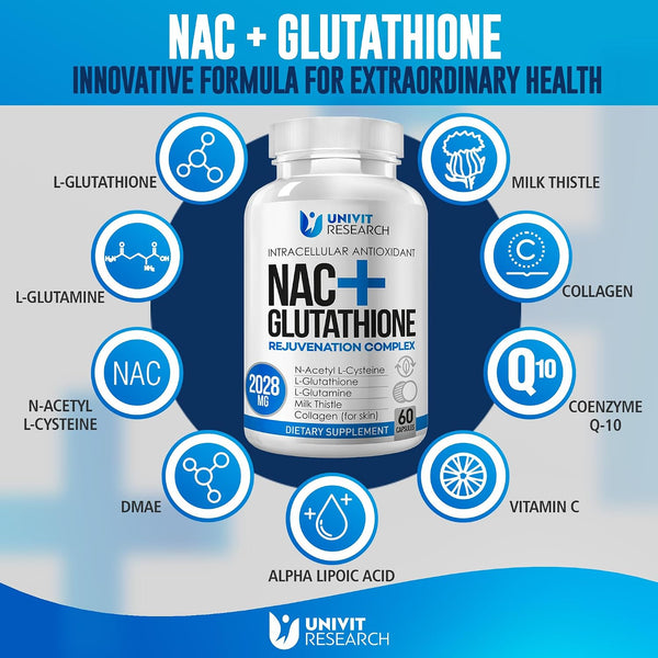 Advanced Complex-NAC Supplement (N-Acetyl L-Cysteine) 600mg with L-Glutathione 500mg and Milk Thistle Extract-Potent Antioxidant-Immune Function