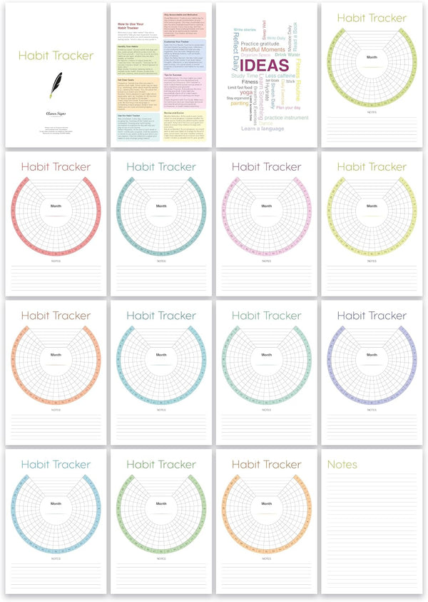 Habit Tracker Calendar (Undated 12 Month) with Silver Spiral Bound and Hanger, 7"x10" Habit Planner, Daily Weekly and Monthly Habit Tracker