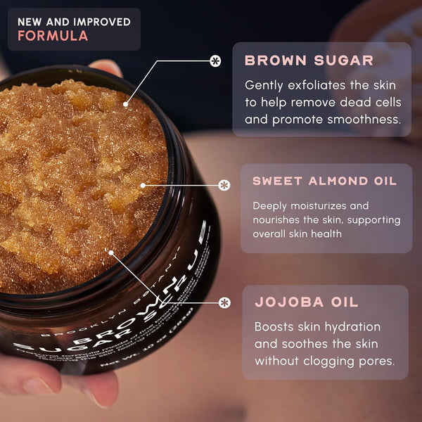 Brooklyn Botany Brown Sugar Body Scrub - Moisturizing and Exfoliating Body, Face, Hand, Foot Scrub - Fights Acne, Fine Lines & Wrinkles, Great