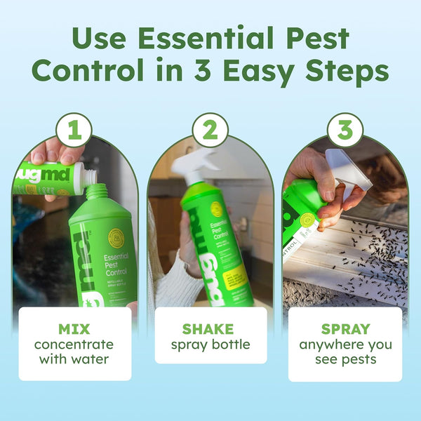 Bugmd Pest Control Essential Oil Concentrate (3.7 Oz, 2 Pack) - Plant Powered Bug Spray Quick Kills Flies, Ants, Roaches, Mosquitoes, and More