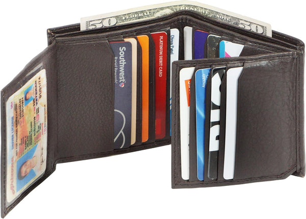 Bullz Genuine Nappa Cow Leather Thick Dual Credit Card ID Flap Quad Fold Large Bifold Mens Wallet Passcase RFID | Genuine Brown