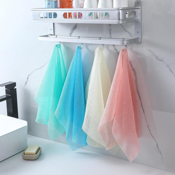 4 Pieces African Exfoliating Net, Long African Net Sponge, Nylon African Net Cloth, Exfoliating Washcloth, Body Scrubbers for Use in Shower, Back