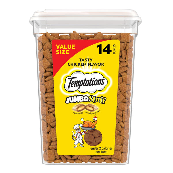 Temptations Jumbo Stuff Crunchy & Soft Cat Treats, Chicken, 14 oz | 100% complete & balanced for adult cats, under 2 calories per treat, bigger