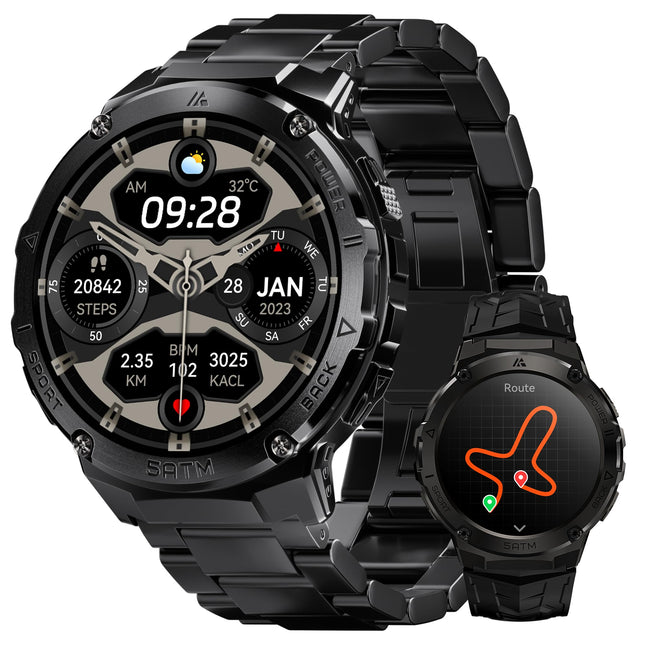 Smart Watches for Men GPS, Pressure,Altitude,Compass, 480Mah Extra-Large Battery, 50M Waterproof, Full Metal Body Rugged