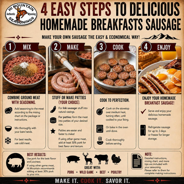 Hi Mountain Breakfast Sausage Seasoning Mix | PRAIRE SAGE | Make Homemade Sausage with Pork, Venison, Deer, Elk & Wild Game | Makes up to 24 lbs