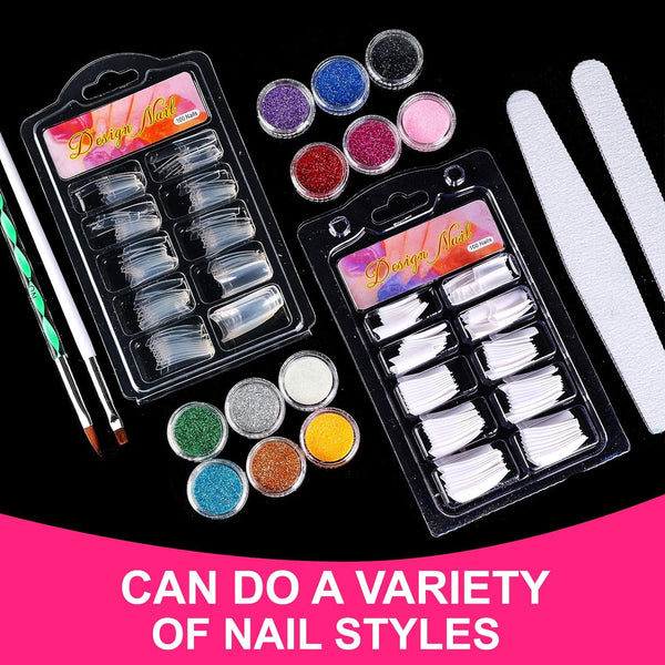 Nail Kit Set Professional Acrylic with Everything, 12 Glitter Acrylic Powder Kit Nails Art Tips Decoration, DIY Gifts for Women Nail Art Tool and
