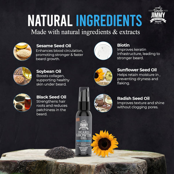 Uncle Jimmy Beard Growth Oil with Biotin | Natural Beard Care for Thicker, Fuller Healthier Beard | Men'S Facial Hair Treatment for Grooming |