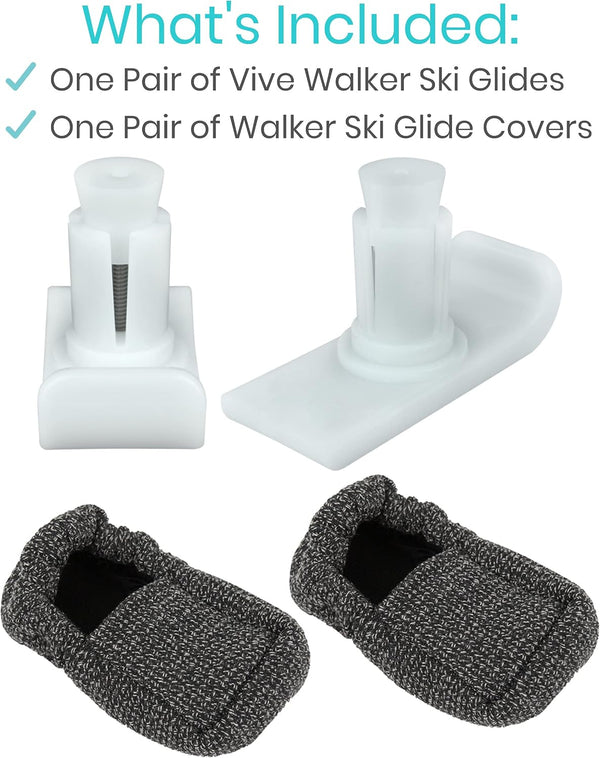 Vive Walker Ski Glides & Covers 4 PCS - Tennis Ball Accessories Sliders for Seniors, Universal, Heavy Duty - Precut Medical Folding Rolling Slider