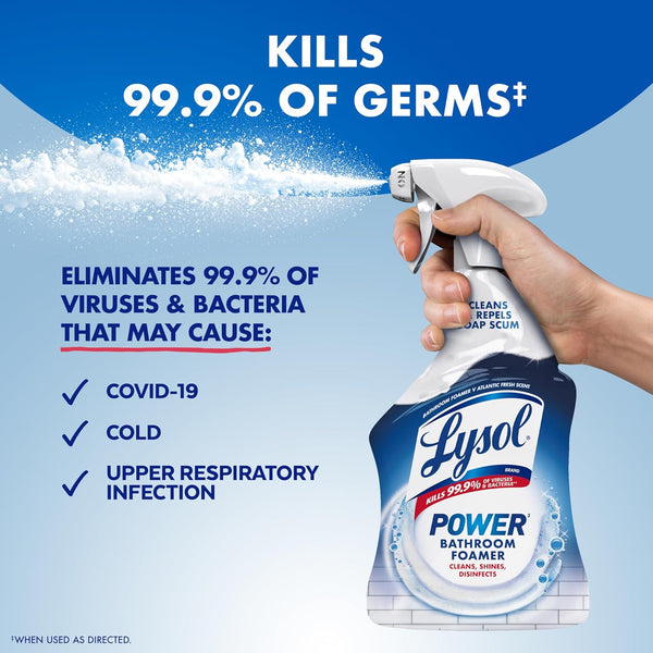 Lysol Power Foaming Bathroom Cleaner, Multipurpose Cleaner for Showers, Bathtubs, Sinks, Disinfectant Spray Kills 99.9% of Germs, Zero Bleach