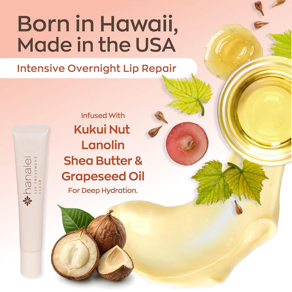 Hanalei Kukui Oil Lip Treatment – Peach Pink, Overnight Balm 15g | Kukui Oil, Shea Butter & Grapeseed Oil, Intensive Overnight Moisturizer, Heals