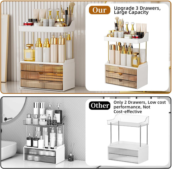 StorBin 3 Large Drawers Makeup Organizer - 5 Tier Bathroom Counter Organizers and Storage, Versatile Perfume Vanity Organizer, Ideal for Cosmetic,