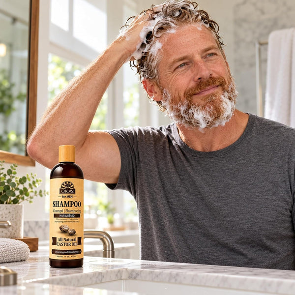 OKAY Men's Castor Oil Shampoo - 16 oz / 473 ml Men's Castor Oil Beard & Hair 16 Ounce (Pack of 1)