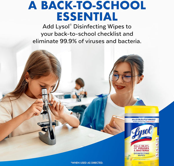 Lysol Disinfectant Wipes, Multi-Surface Antibacterial Cleaning Wipes, for Disinfecting and Cleaning, Lemon and Lime Blossom, Pack of 4 (Packaging