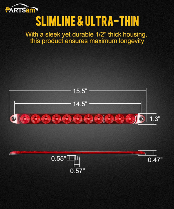 Partsam 1PC Red 15" 11 LED Light Bar Stop Turn Tail 3rd Brake Light Truck Trailer Identification ID Bar Waterproof DOT Compliant