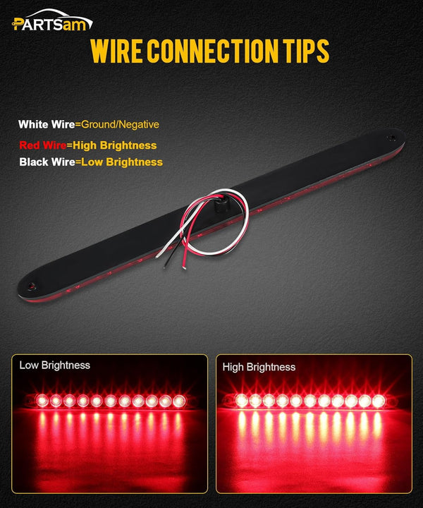 Partsam 1PC Red 15" 11 LED Light Bar Stop Turn Tail 3rd Brake Light Truck Trailer Identification ID Bar Waterproof DOT Compliant