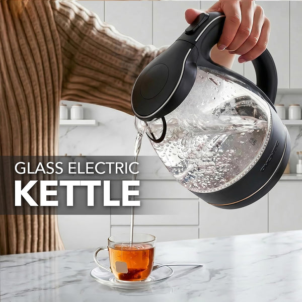 OVENTE Electric Kettle, 1.5L Borosilicate Glass Countertop Water Heater and Boiler for Coffee or Tea, BPA-Free, Auto Shut-Off, Boil-Dry