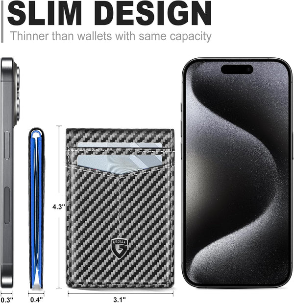 GSOIAX Novelty Slim Wallet for Men Leather Carbon Fiber RFID Blocking Minimalist Front Pocket Bifold mens Wallet with ID Window,12 Credit Card