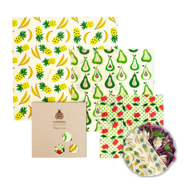 SUPERBEE Beeswax Wrap for Food, Set of 3 Bees Wax Wraps, Reusable Bees Paper for