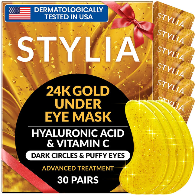 Stylia under Eye Patches for Dark Circles and Puffy Eyes (30 Pairs) - 24K Gold u