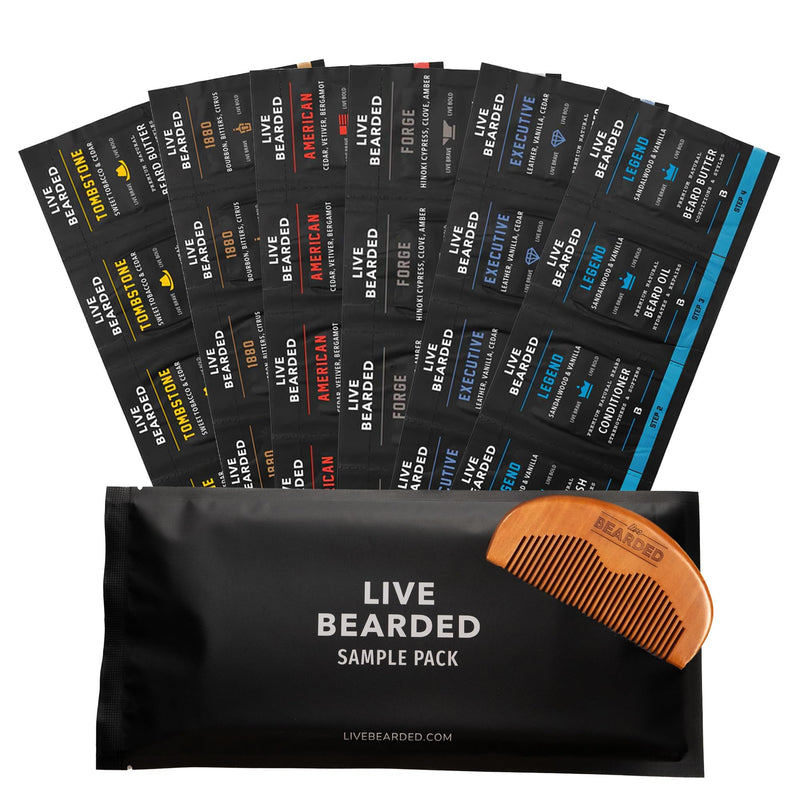 Live Bearded Beard Oil and Butter Grooming Kit Sample Pack with Comb, Bonus Gift - All-Natural Ingredients Shea, Argan, Jojoba - Growth Support -