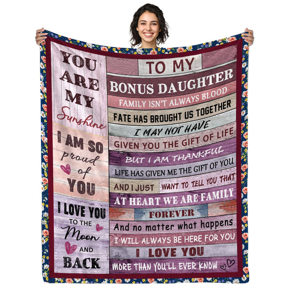 Bonus Daughter Gifts Blanket, Step Daughter Birthday Gifts from Stepmom Stepdad, Mothers Day for Stepdaughter Throw Blankets 50" x 60" Bonus