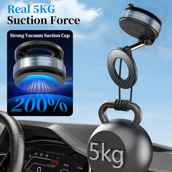 Plusacc Vacuum Magnetic Phone Holder for Car - Suction Cup Phone Mount 360ÃÂ° Rotatable Foldable Portable Strong Magnet Stand for Iphone 16/15/14/13